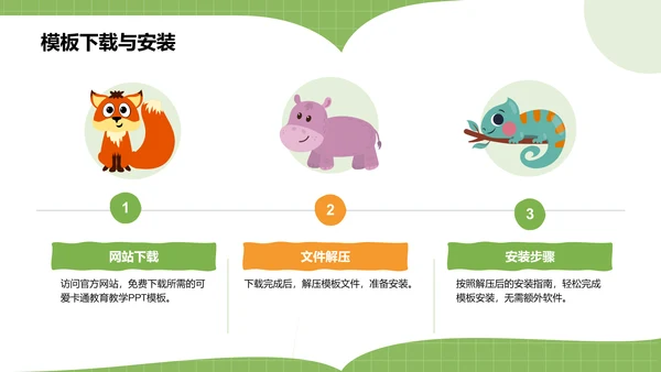 绿色卡通风可爱卡通教育教学PPT模板