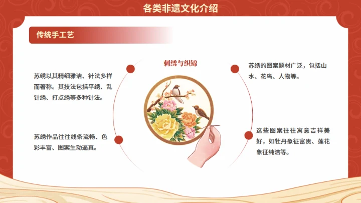 非遗教育课程传统文化传承红色底纹通用PPT模板