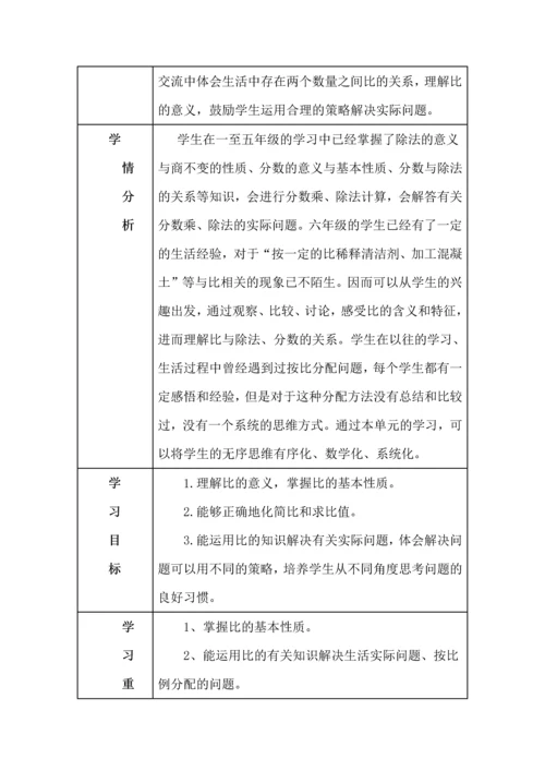 人教版数学六年级上册各单元教学计划（1-4单元）.docx