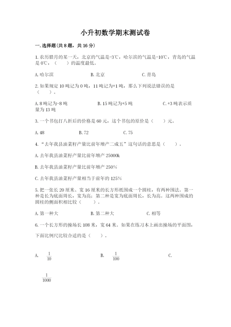 小升初数学期末测试卷精品（全优）.docx