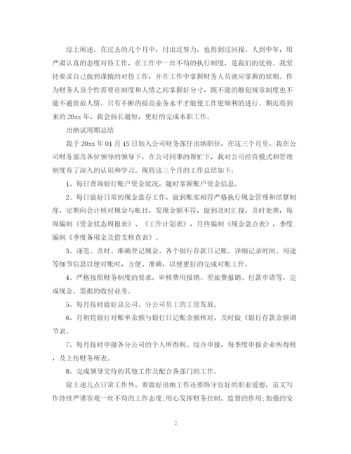 精编之出纳试用期转正总结报告范文.docx