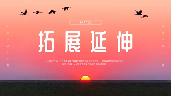 粉色简约八年级语文下册大雁归来PPT模板宣传PPT动态PP