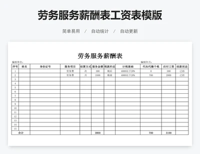 劳务服务薪酬表工资表模版