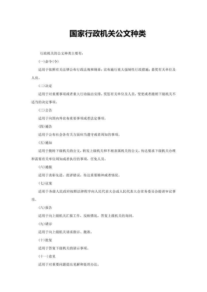 国家行政机关公文种类