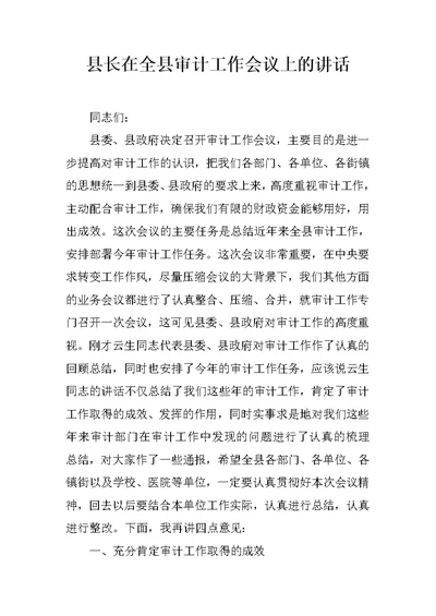 县长在全县审计工作会议上的讲话 1