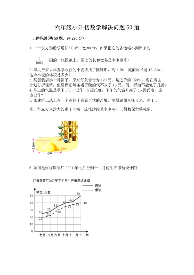 六年级小升初数学解决问题50道（满分必刷）.docx