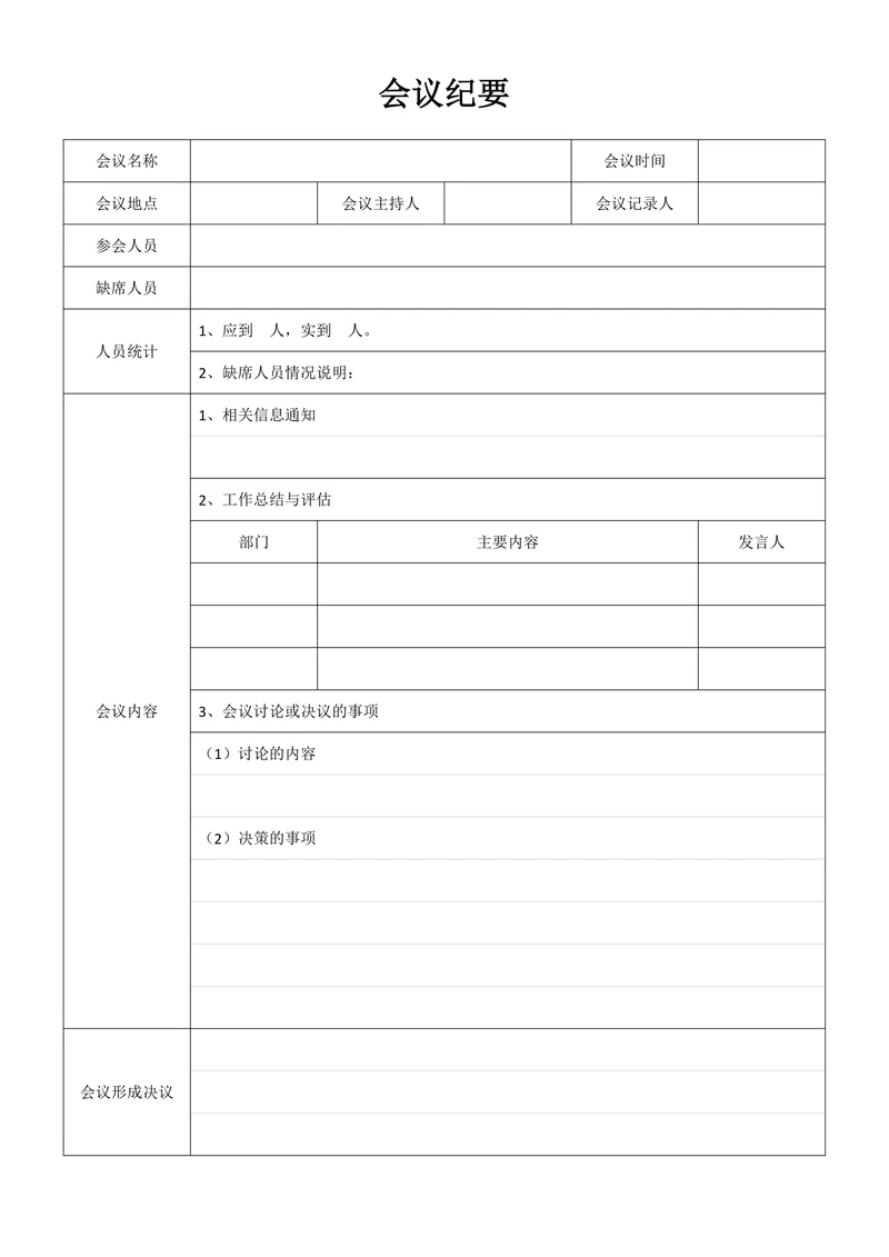 会议纪要简单模板