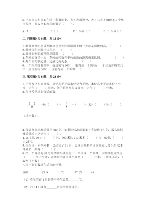 石家庄市郊区六年级下册数学期末测试卷最新.docx