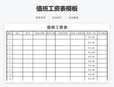 值班工资表模板