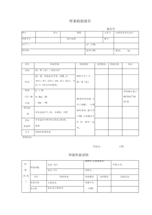 焊条检验报告