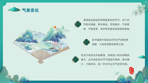 绿色国潮风中国传统节气介绍4月5日清明节介绍主题班会PPT