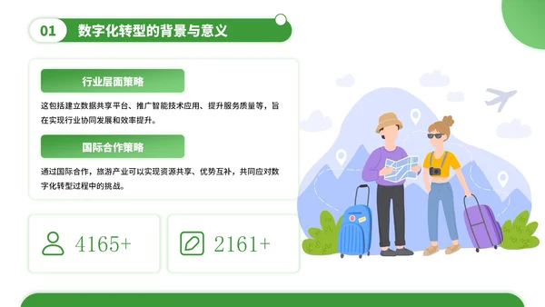 绿色插画风旅游产业的数字化转型PPT模板