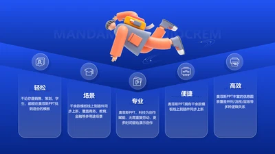 蓝色商务风并列关系5项PPT单页