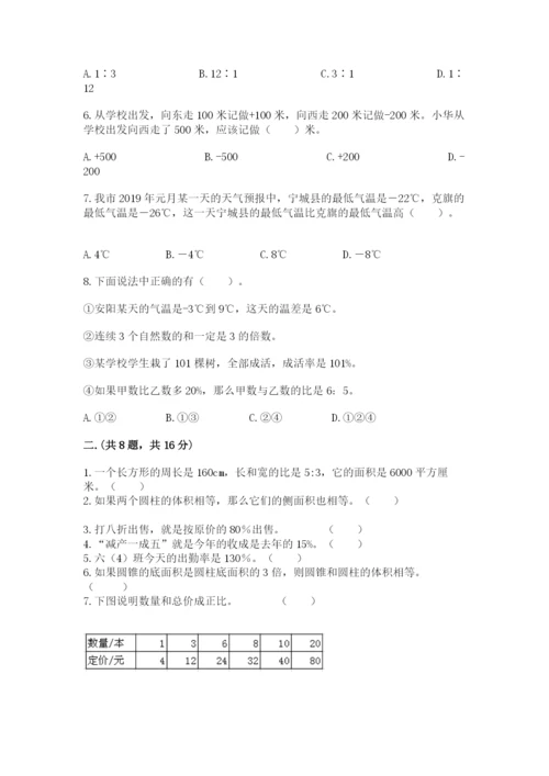 河南省平顶山市六年级下册数学期末测试卷含答案（轻巧夺冠）.docx