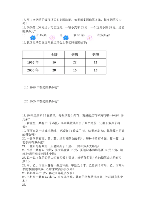 小学二年级上册数学应用题100道及完整答案【全优】.docx
