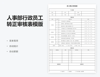 人事部行政员工转正审核表模版