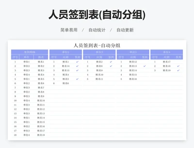 人员签到表(自动分组)
