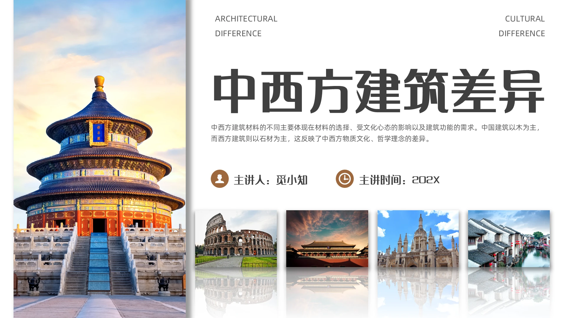 简约风中西方建筑差异介绍PPT模板