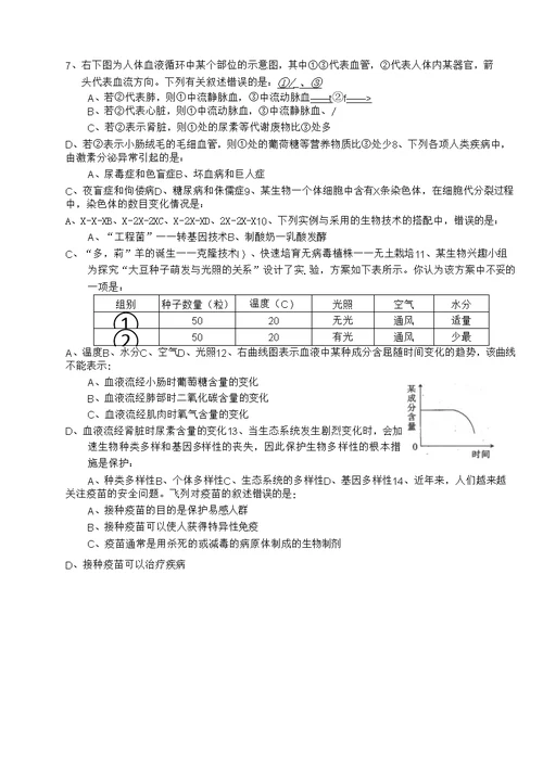 历年江西省初三生物中考模拟试题及答案