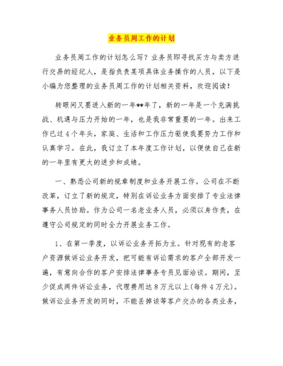 业务员周工作的计划