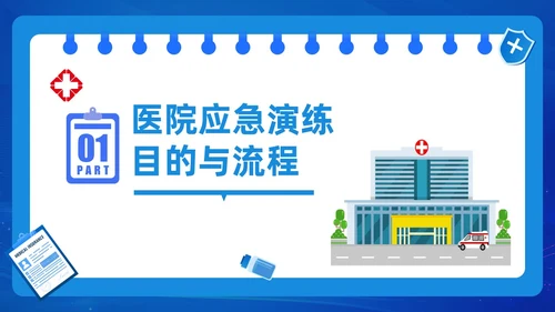 蓝色插画风医院应急预案演练实施方案PPT模板
