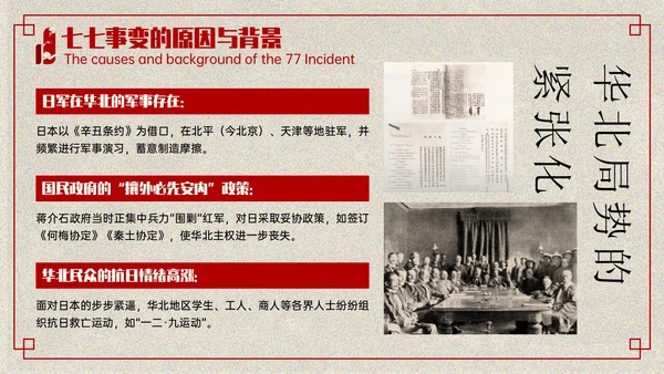 红色复古风+七七事变爱国主义教育讲座PPT模板