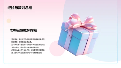粉色3D创意酷炫双十一电商促销活动总结PPT模板