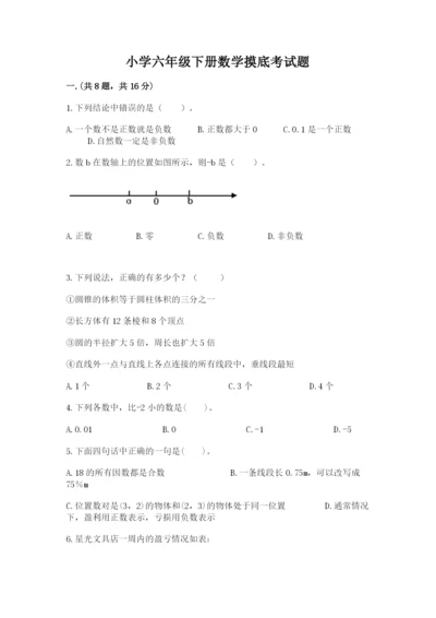 小学六年级下册数学摸底考试题带答案（研优卷）.docx