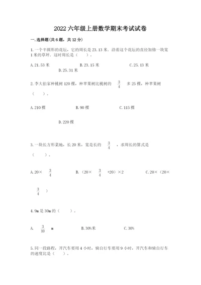 2022六年级上册数学期末考试试卷及完整答案【夺冠系列】.docx