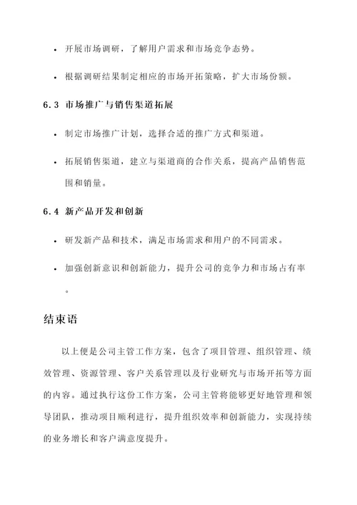 公司主管工作方案