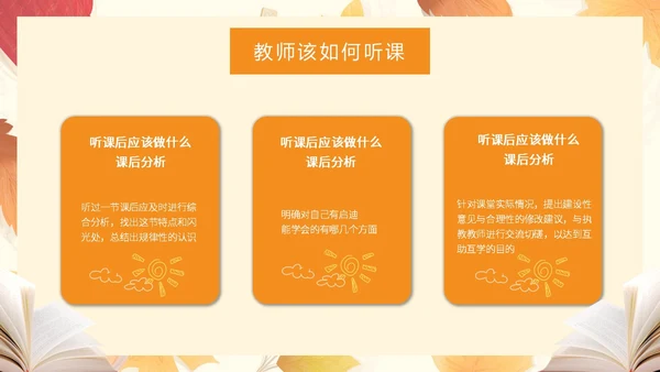 橙色插画风简约风幼儿园听课评课PPT模板如何听课评课