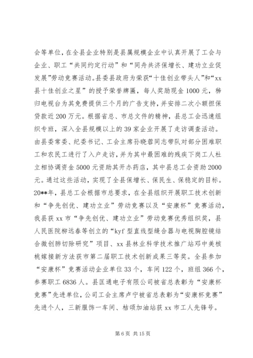 县总工会年度文明单位创建工作汇报.docx