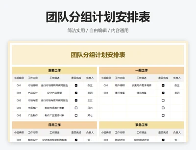 团队分组计划安排表