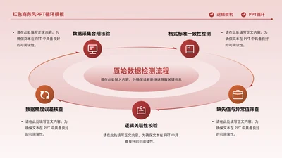 红色商务风5项循环PPT单页