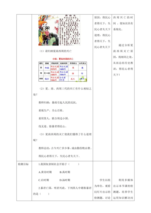 第4课夏商周的更替教案（表格式）人教版七年级历史上册第二单元