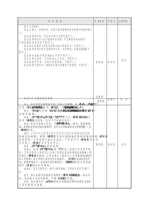 公司设备技术部安全目及保证措施