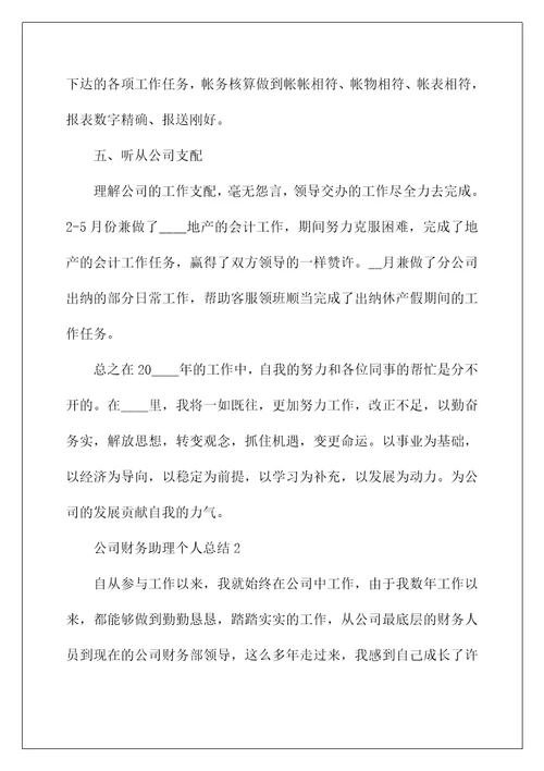 公司财务助理个人总结