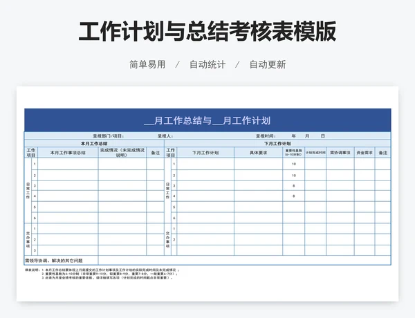 工作计划与总结考核表模版
