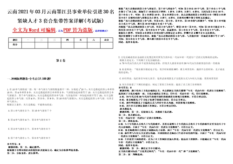 云南2021年03月云南墨江县事业单位引进30名紧缺人才3套合集带答案详解考试版