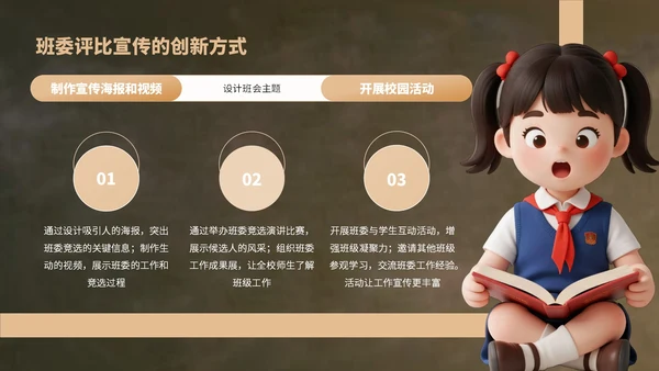 深绿色卡通风班委竞选演讲PPT