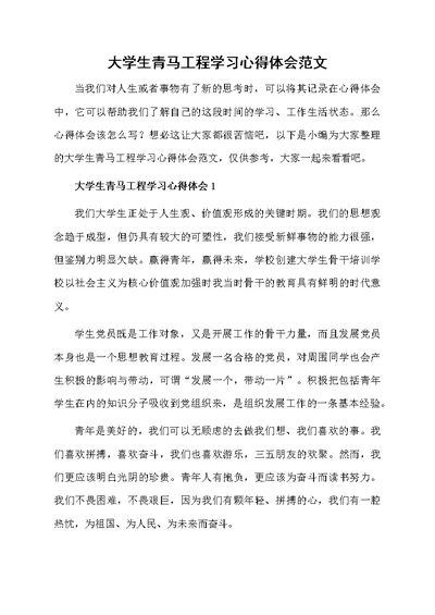 大学生青马工程学习心得体会范文