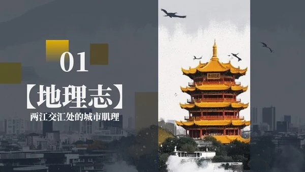 黄色几何复古风家乡武汉介绍PPT模板
