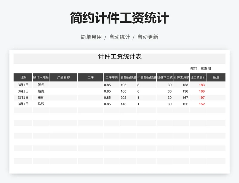 简约计件工资统计