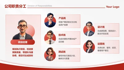 职责分工-红色商务风项目职责分工PPT单页