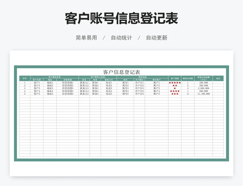 客户账号信息登记表