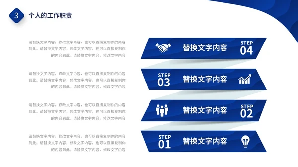 蓝白色简约风波浪形状翘边翻页式年终个人述职报告工作总结PPT