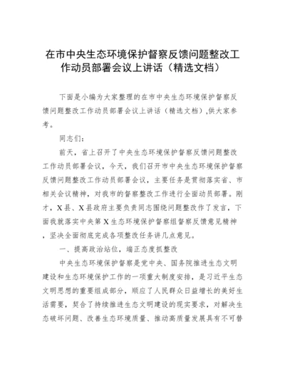 在市中央生态环境保护督察反馈问题整改工作动员部署会议上讲话（精选文档）.docx