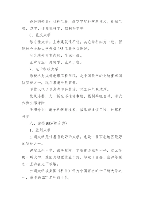 985大学档次排名及王牌专业介绍.docx