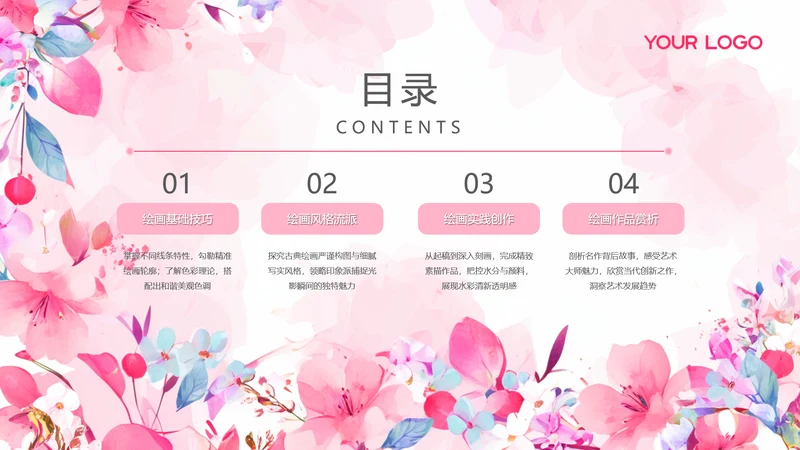 粉色商务风花朵目录页