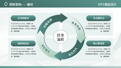 青色商务风4项循环PPT单页